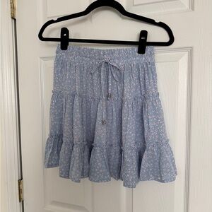 Princess Polly Light Blue Floral Tiered Mini Skirt